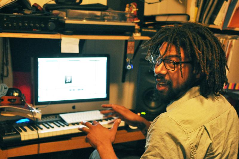 Composer Joel St. Julien in his music studio