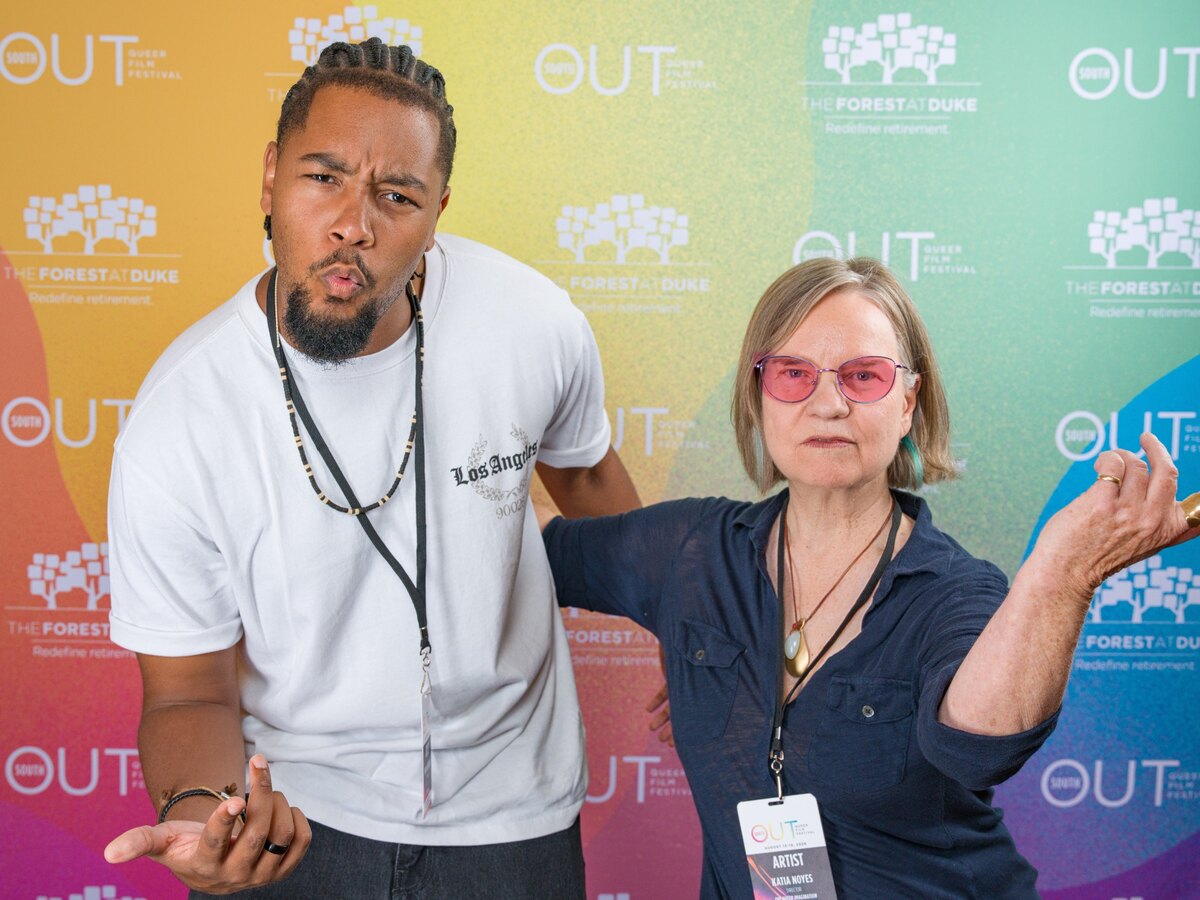 Katia Noyes with filmmaker Micah Ologbenla at OutSouth Queer Film Festival