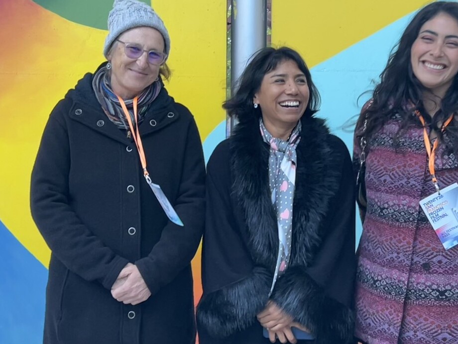 Three members of the A View from Next Door cast together at the premiere